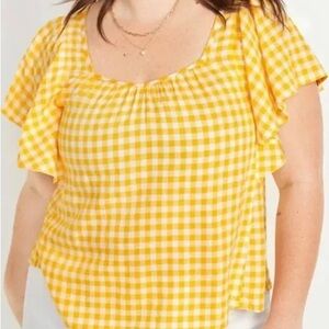 Old Navy Yellow Gingham Tie Back Flutter Top